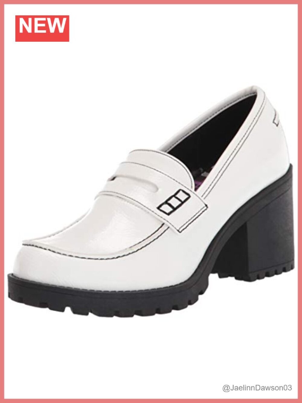 Chunky Heel Loafer with Lug Sole - White Patent Casual